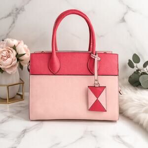 Diana Two Tone Pink Satchel Top Handle Structured Bag Modern Glam Statement Luxe